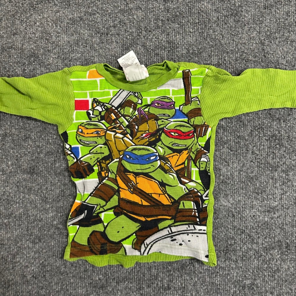 Nickelodeon Shirt Boys Size 6 Green TMNT Waffle Knit Thermal Long Sleeve Graphic